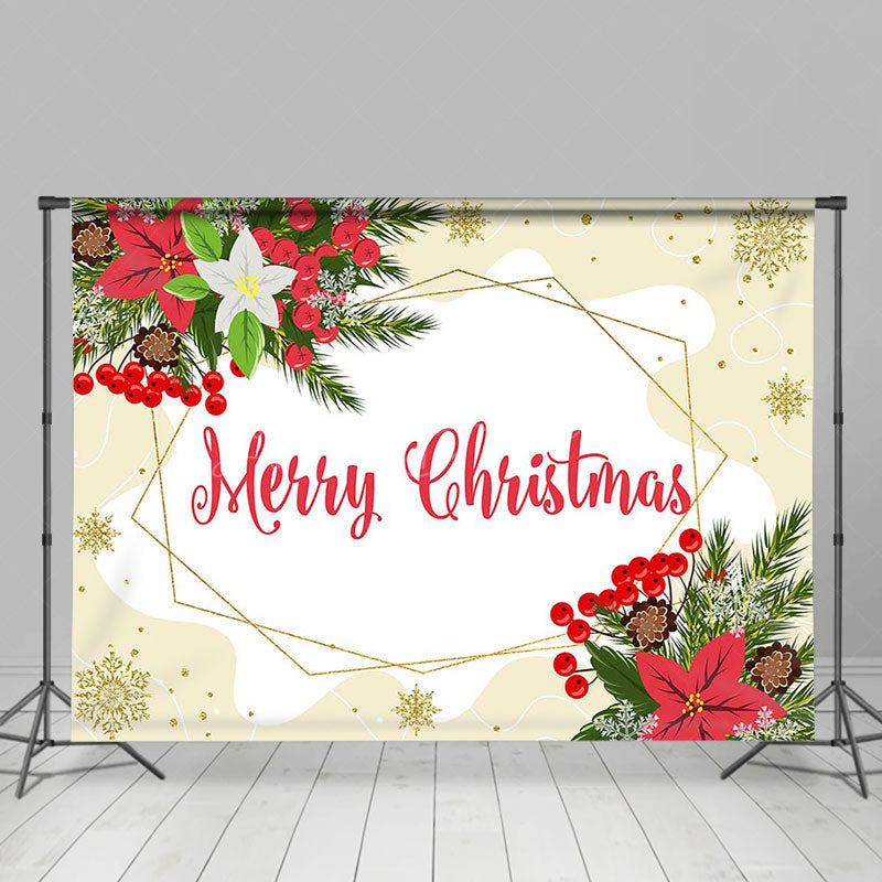 Lofaris Poinsettia Gold Ice Crystals Merry Christmas Backdrop