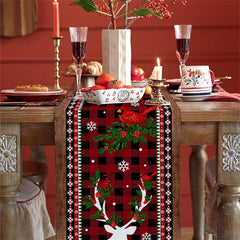 Lofaris Poinsettia Red Buffalo Check Christmas Table Runner