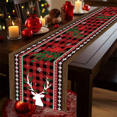 Lofaris Poinsettia Red Buffalo Check Christmas Table Runner