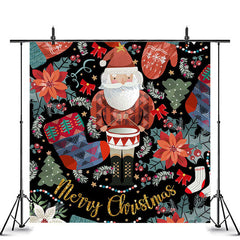 Lofaris Poinsettia Santa Claus Merry Christmas Backdrop