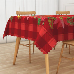 Lofaris Poinsettia Snowflake Plaid Red Rectangle Tablecloth