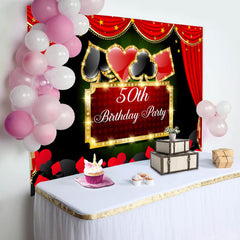 Lofaris Poker Game Red Curtain 50th Birthday Party Backdrop