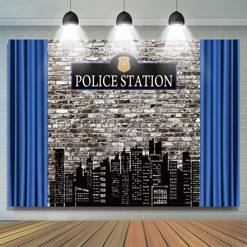 Lofaris Police Station Retro Brick Wall Photo Backdrop