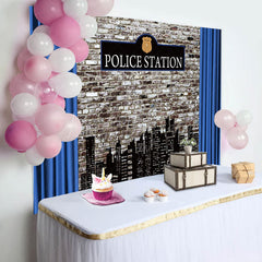 Lofaris Police Station Retro Brick Wall Photo Backdrop