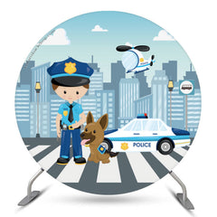 Lofaris Policeman Helicopter City Round Birthday Backdrop Kit