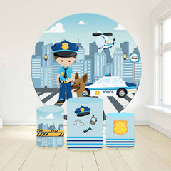 Lofaris Policeman Helicopter City Round Birthday Backdrop Kit