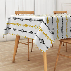 Lofaris Posh Black And Yellow Leaves Lines White Tablecloth