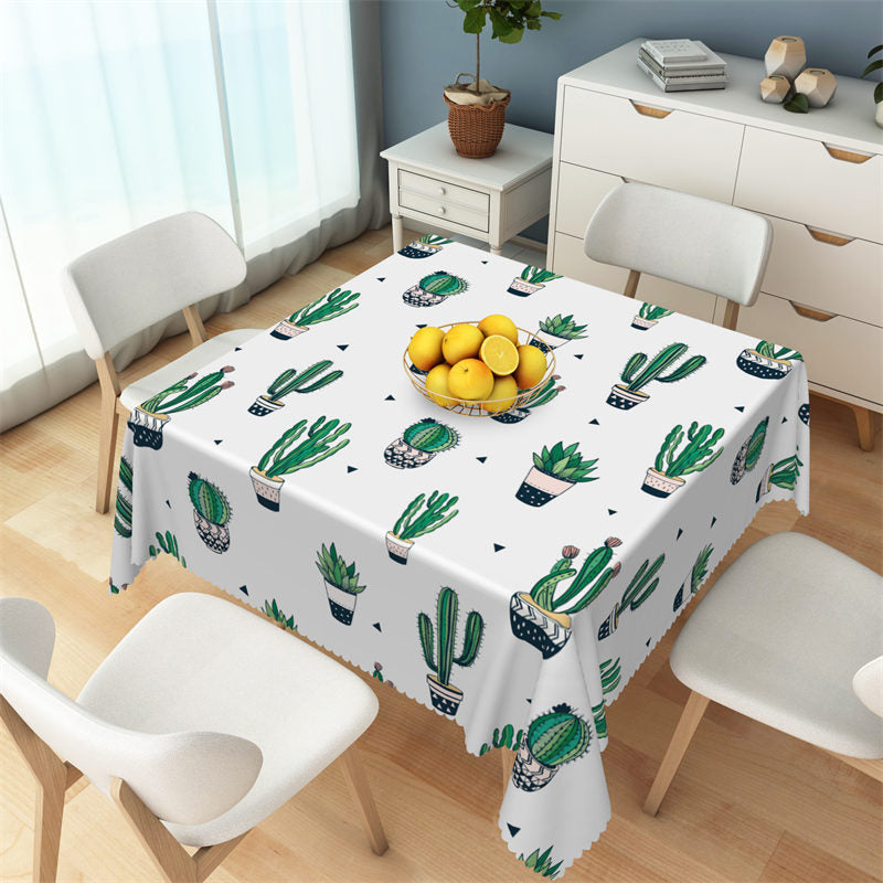 Lofaris Posh Green Cactus Patterns White Square Tablecloth