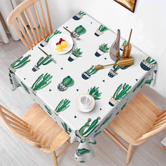 Lofaris Posh Green Cactus Patterns White Square Tablecloth