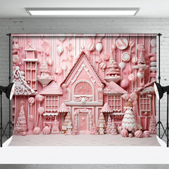 Lofaris Posh Pink Candy House Sweetmeats Christmas Backdrop