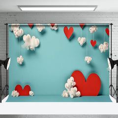 Lofaris Posh Red Heart Cloud Cyan Valentines Day Backdrop