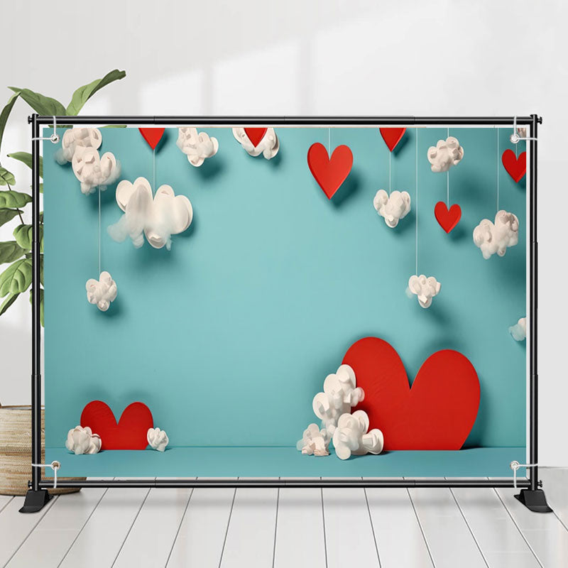 Lofaris Posh Red Heart Cloud Cyan Valentines Day Backdrop