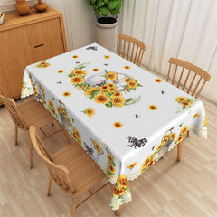 Lofaris Posh Sunflower Pattern White Rectangle Tablecloth