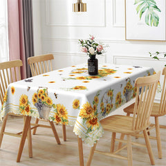 Lofaris Posh Sunflower Pattern White Rectangle Tablecloth