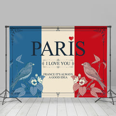 Lofaris Postcard French Flag Bird I Love You Paris Backdrop