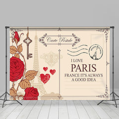 Lofaris Postcard Rose Eiffel Tower I Love Paris Backdrop