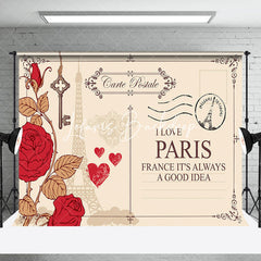 Lofaris Postcard Rose Eiffel Tower I Love Paris Backdrop