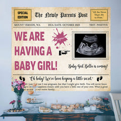 Lofaris Pregnancy Newspaper Personalized Baby Shower Backdrop