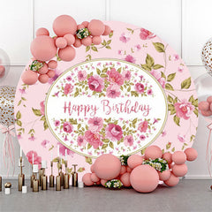 Lofaris Pretty Floral Pink Round Birthday Backdrop For Girls