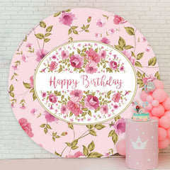 Lofaris Pretty Floral Pink Round Birthday Backdrop For Girls