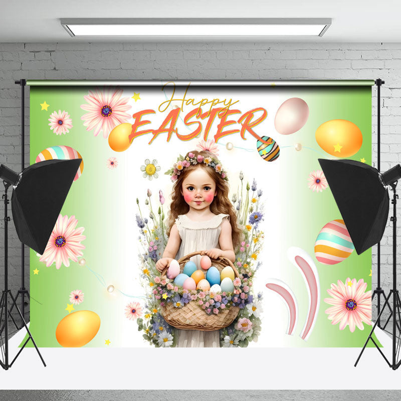 Lofaris Pretty Girl Floral Eggs Photography Easter Backdrop