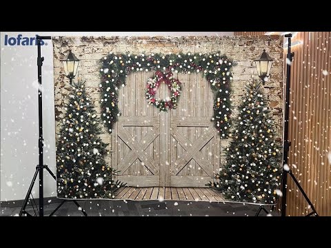 Brick Wall And Wood Barn Door Christmas Photo Backdrop