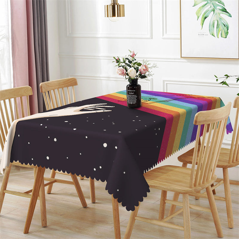 Lofaris Pride Hands Black And Rainbow Rectangle Tablecloth