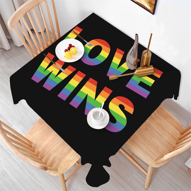 Lofaris Pride Love Wins Rainbow Black Lgbt Square Tablecloth