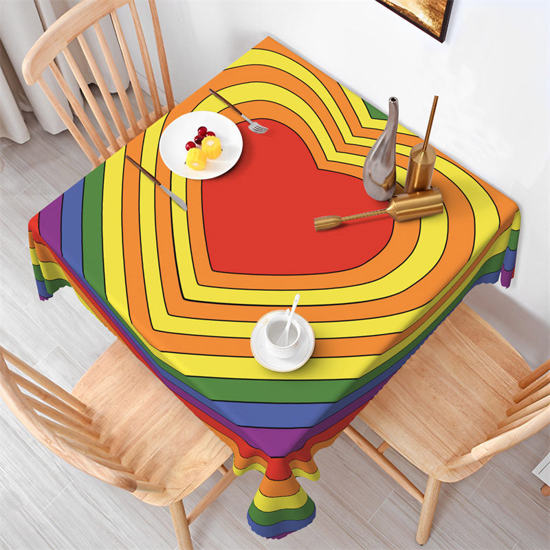 Lofaris Pride Rainbow Heart Valentines Day Square Tablecloth