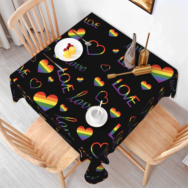 Lofaris Pride Rainbow Hearts Pattern Love Square Tablecloth