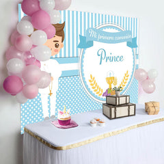 Lofaris Prince Blue Stripe And Dots Boys Baptism Backdrop