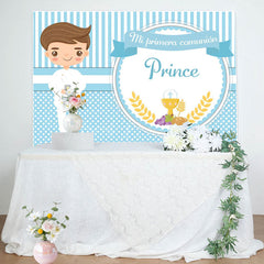 Lofaris Prince Blue Stripe And Dots Boys Baptism Backdrop