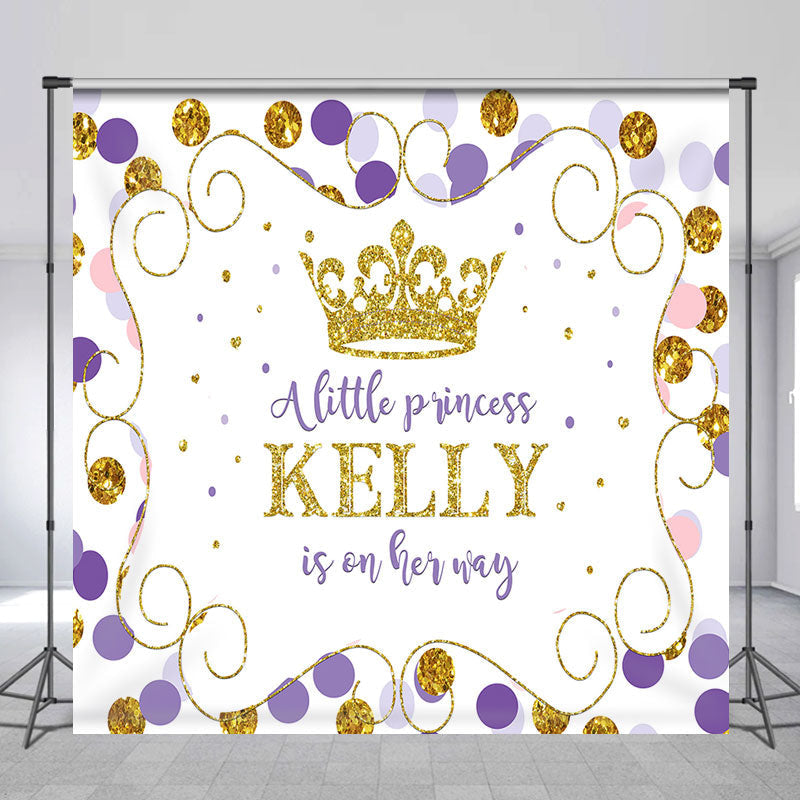 Lofaris Princess Gold Crown Purple Dots Baby Shower Backdrop