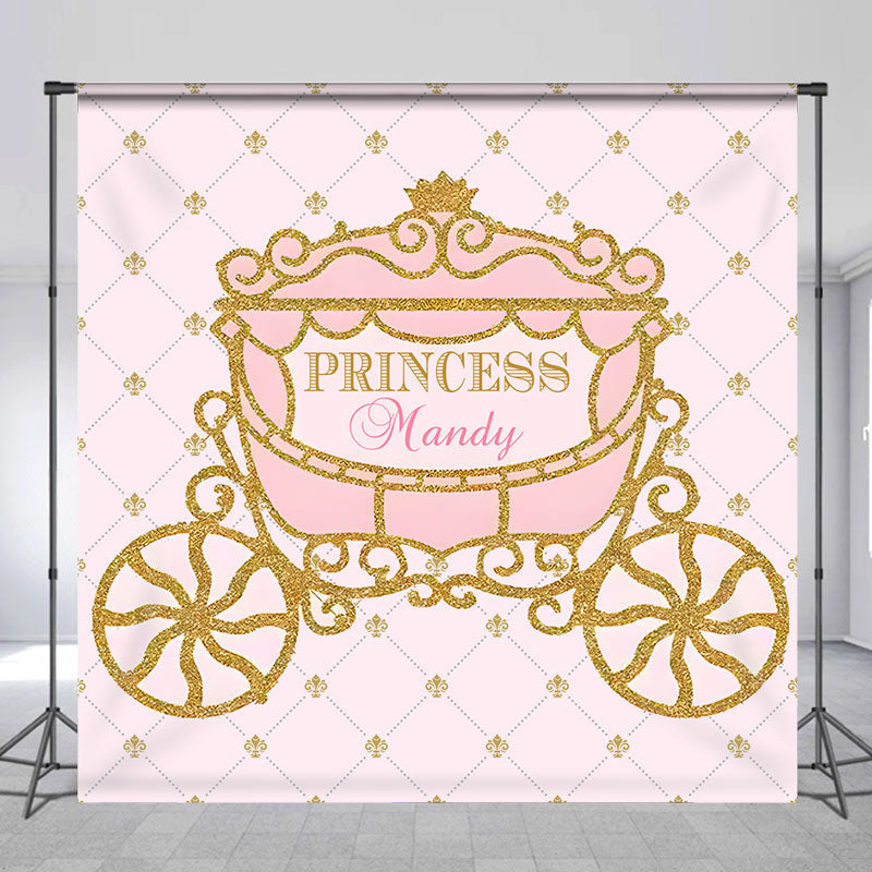 Lofaris Princess Pink Gold Carriage Custom Birthday Backdrop