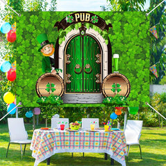 Lofaris Pub Door Dense Green Clover St Patricks Day Backdrop