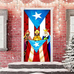 Lofaris Puerto Rico Flag Kings Merry Christmas Door Cover