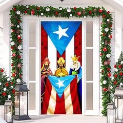 Lofaris Puerto Rico Flag Kings Merry Christmas Door Cover