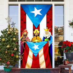 Lofaris Puerto Rico Flag Kings Merry Christmas Door Cover