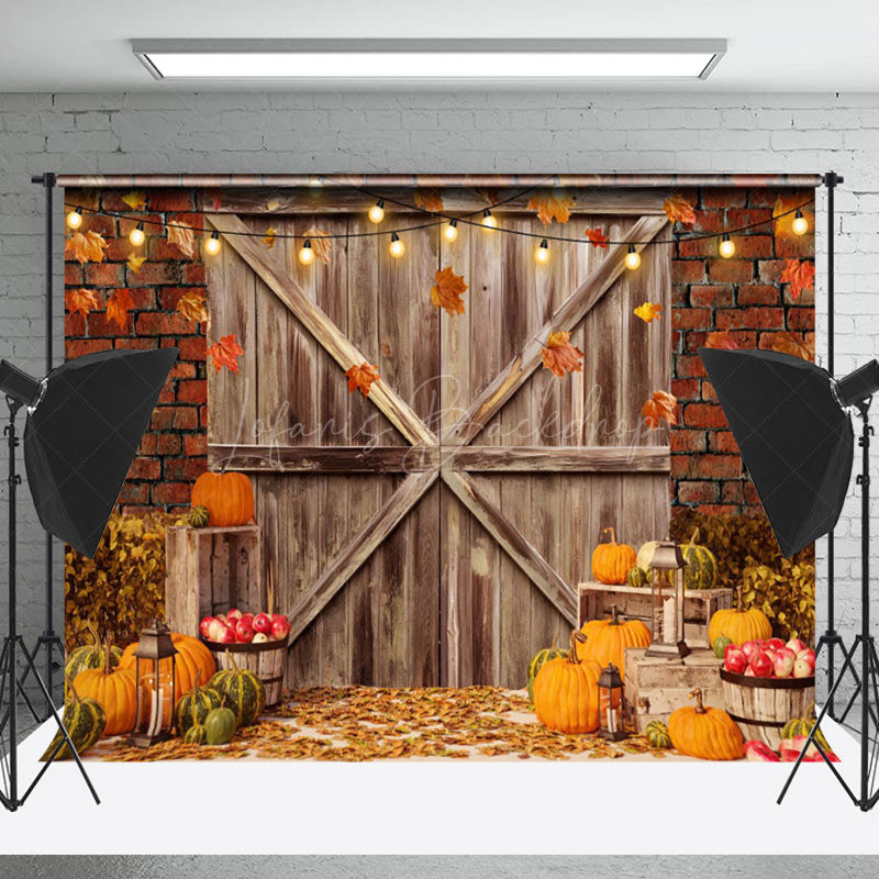 Lofaris Pumpkin Apple Barn Door Autumn Harvest Photo Backdrop