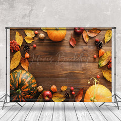 Lofaris Pumpkin Apple Wood Board Fall Photography Backdrop