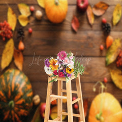 Lofaris Pumpkin Apple Wood Board Fall Photography Backdrop