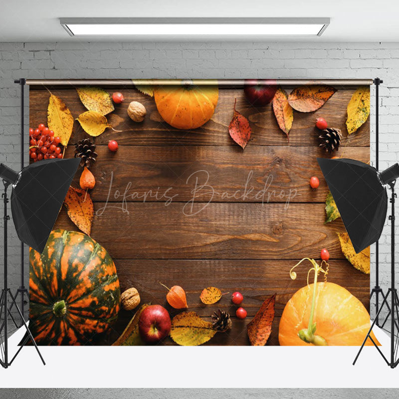 Lofaris Pumpkin Apple Wood Board Fall Photography Backdrop