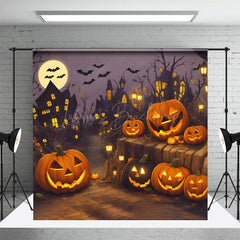 Lofaris Pumpkin Bat Moon Village Happy Halloween Night Backdrop