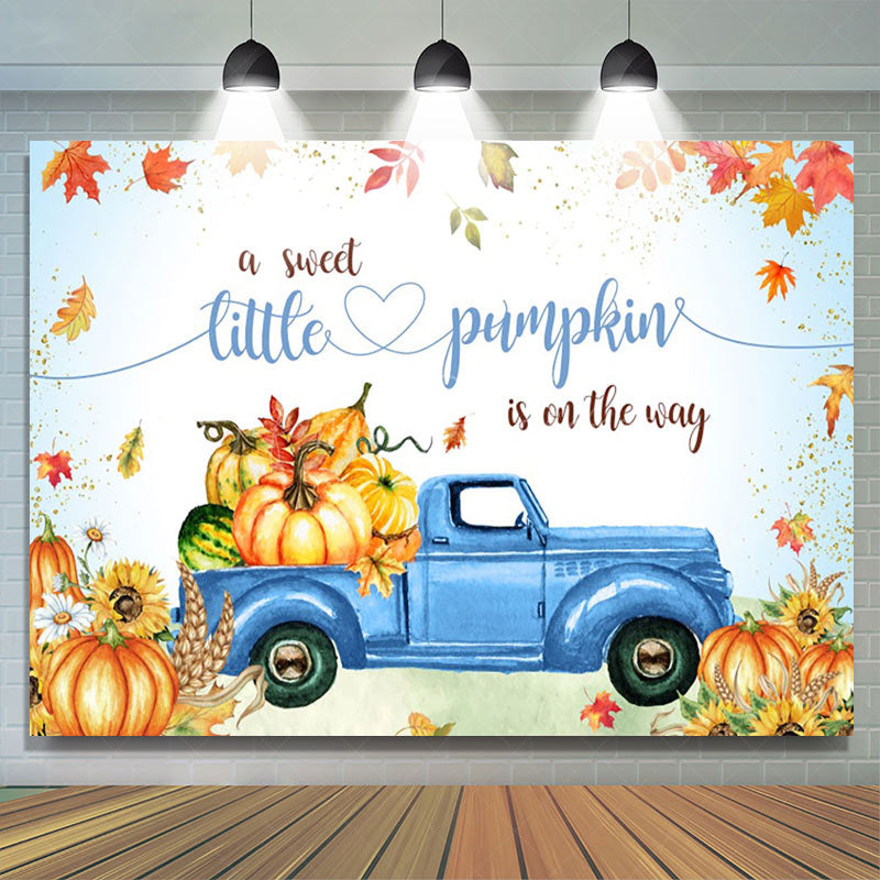 Lofaris Pumpkin Blue Truck Baby Shower Party Backdrop