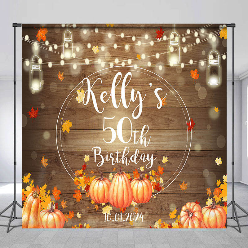 Lofaris Pumpkin Bokeh Wooden Autumn Custom Birthday Backdrop