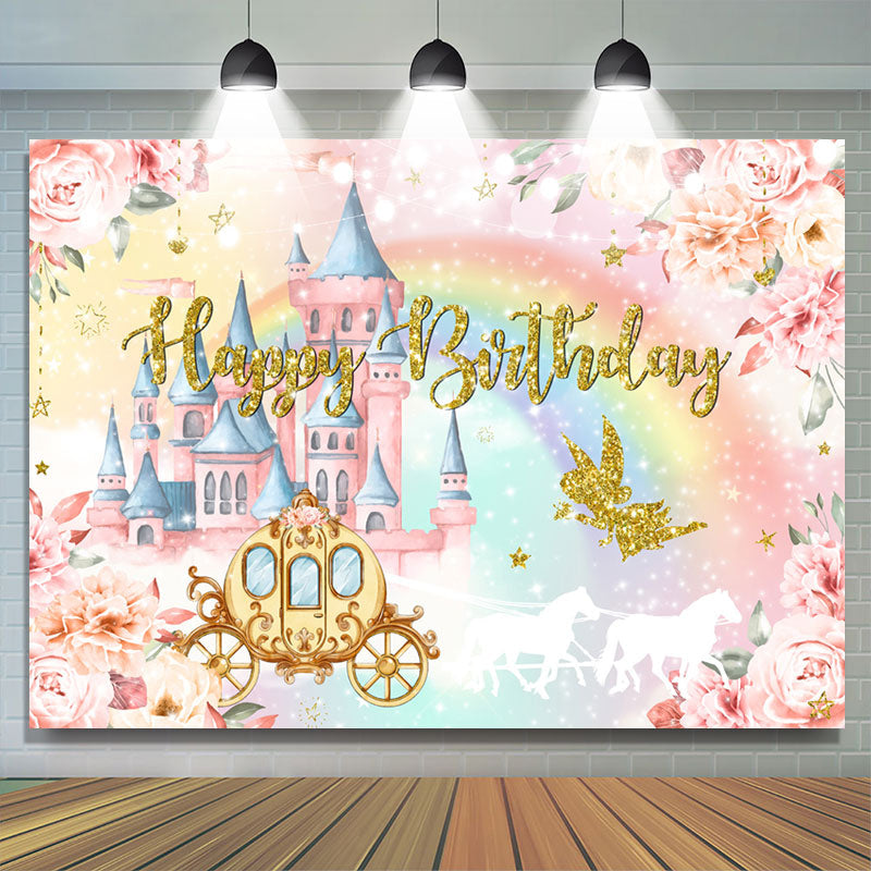 Lofaris Pumpkin Carriage Fairy Floral Birthday Backdrop