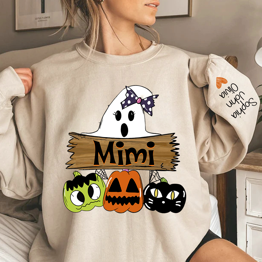 Lofaris Pumpkin Ghost Halloween Mimi,Grandma And Grandkids Sweatshirt