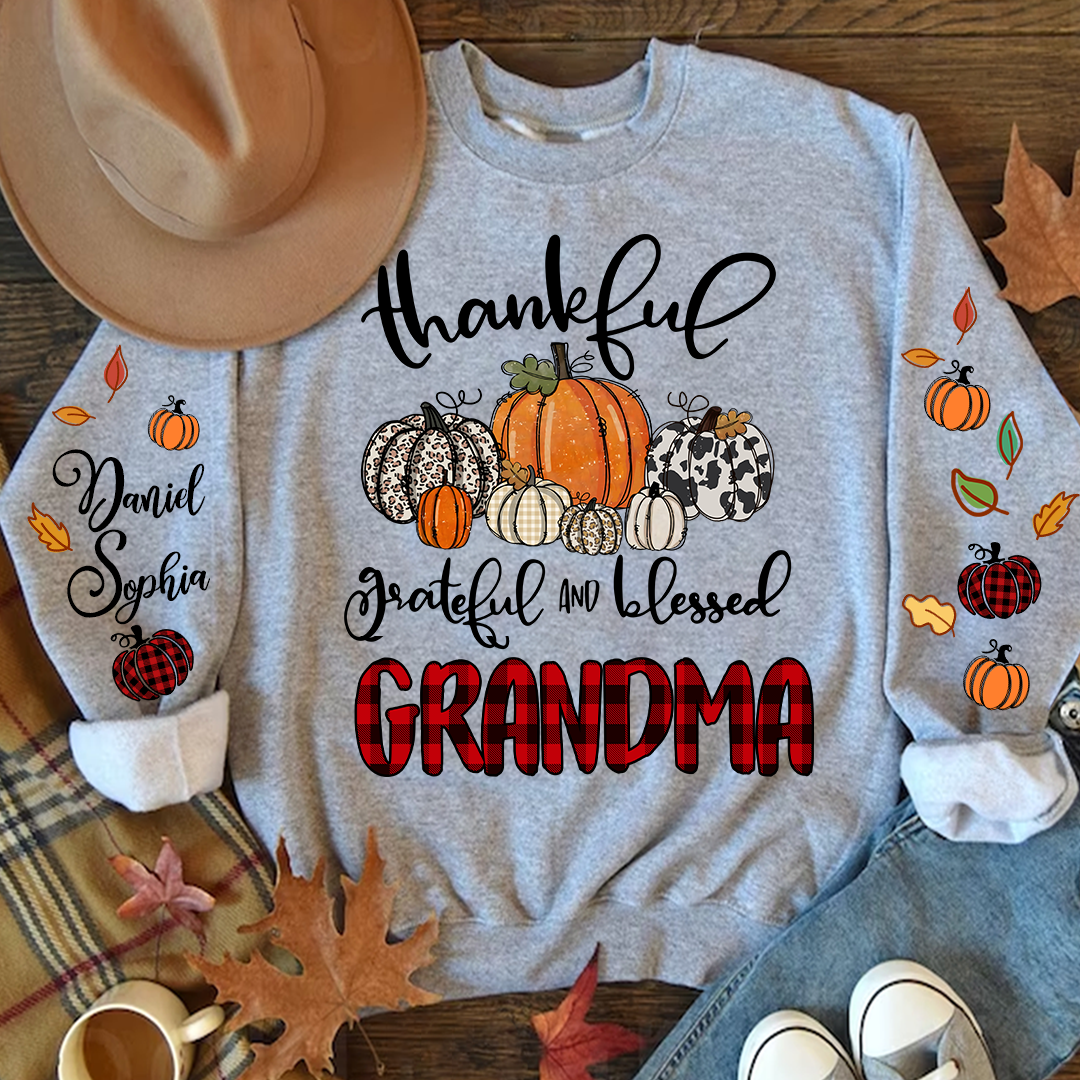 Lofaris Pumpkin Grateful Blessed Grandma Custom Sweatshirt