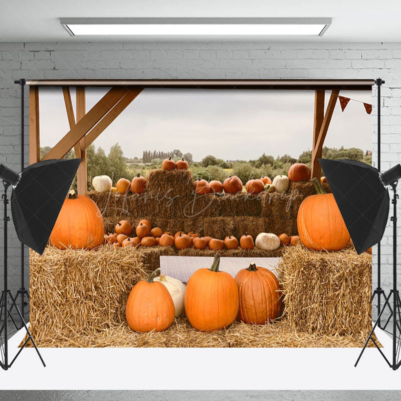 Lofaris Pumpkin Haystack Outdoor Harvest Autumn Backdrop