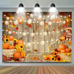 Lofaris Pumpkin Haystacks Wood Wall Bulbs Autumn Backdrop